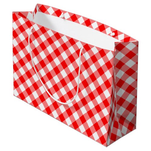 Red and White Large Size Diagonal Gingham Checks Large Gift Bag