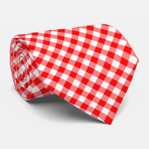 Red and White Large Size Diagonal Gingham Checks Neck Tie