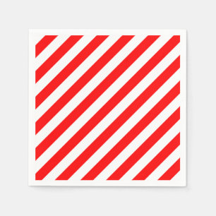 Red and White Large Size Diagonal Stripes Paper Napkins