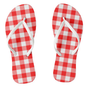 Red and White Large Size Gingham Checks Flip Flops