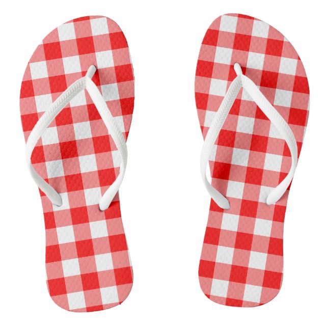 Red and White Large Size Gingham Checks Flip Flops (Footbed)