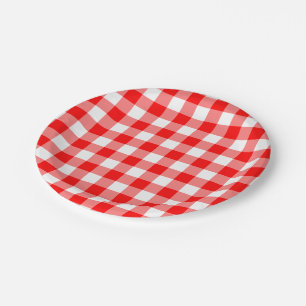 Red and White Large Size Gingham Checks Paper Plates