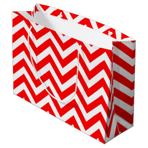 Red and White Large Size Horizontal Chevron Gift Bag