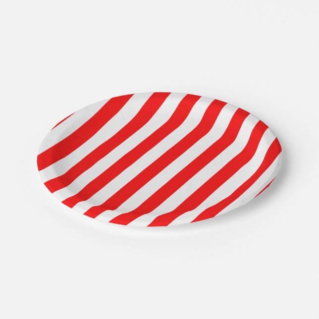 Red and White Large Size Stripes Paper Plates (Angled)