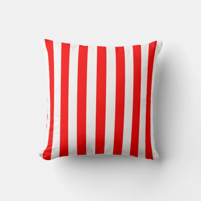 Red and White Large Size Stripes Throw Pillow (Front)