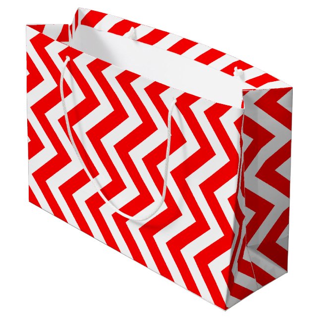 Red and White Large Size Vertical Chevron Large Gift Bag (Back Angled)