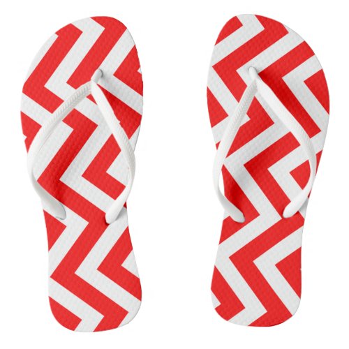 Red and White Large Size Vertical Chevron Stripes Flip Flops