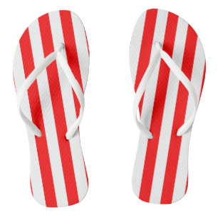 Red and White Large Size Vertical Stripes Flip Flops