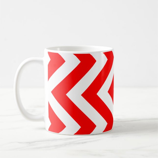 Red and White Large Vertical Chevron Pattern Coffee Mug (Left)