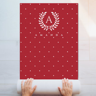 Red And White Laurel Monogram Polka Dot Pattern Yoga Mat