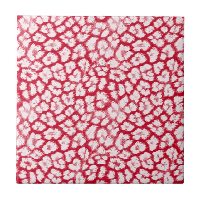 Red and white leopard print  ceramic tile (Front)