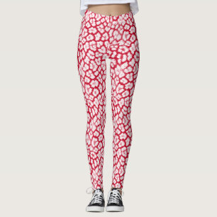 Red and white leopard print leggings