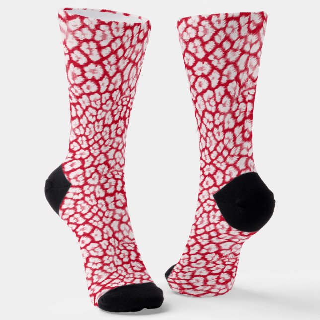 Red and white leopard print  socks (Angled)