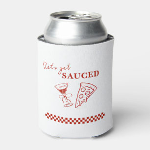 Red and White Let's Get Sauced Bachelorette Can Cooler