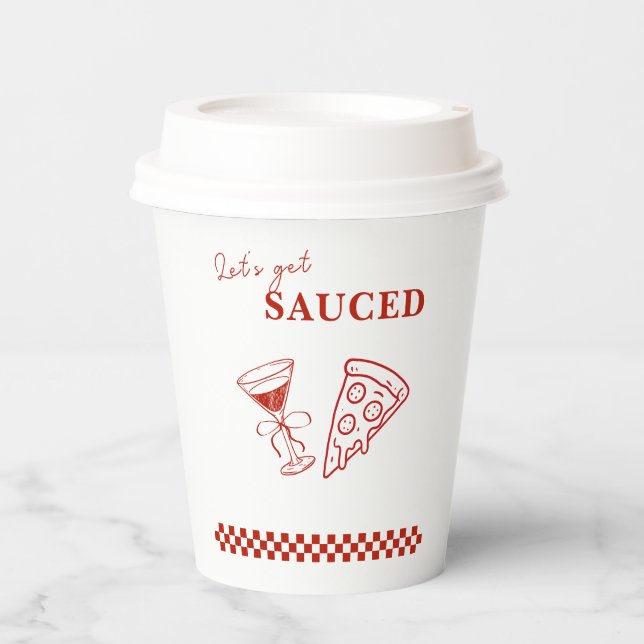 Red and White Let's Get Sauced Bachelorette  Paper Cups (Front)