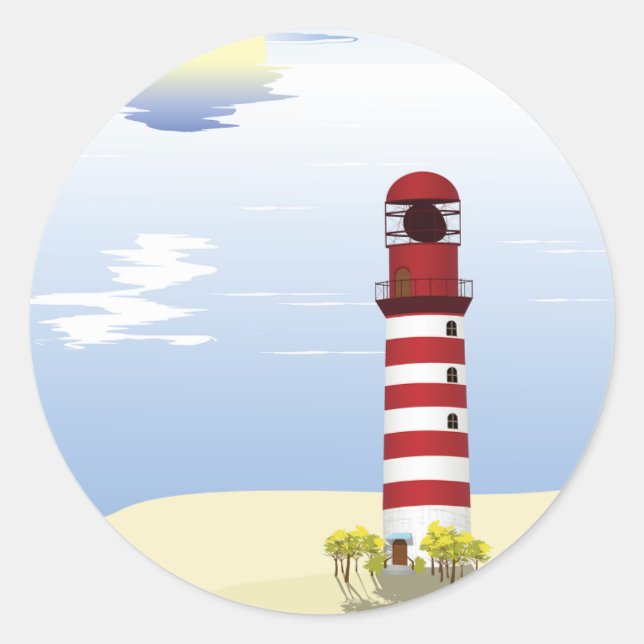 Red and White Lighthouse Coastal Classic Round Sticker (Front)