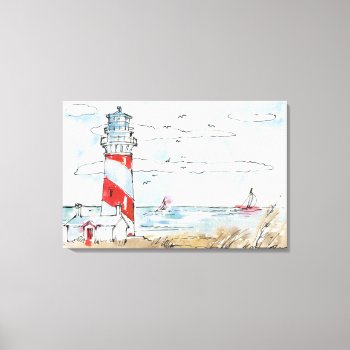Red And White Lighthouse Scene Canvas Print by wildapple at Zazzle