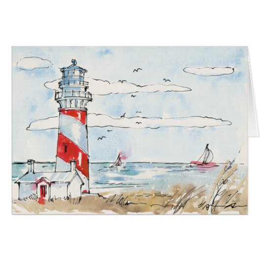 Red and White Lighthouse Scene Cards (Front Horizontal)