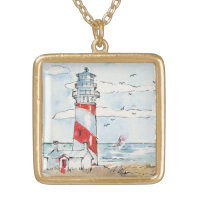Red and White Lighthouse Scene