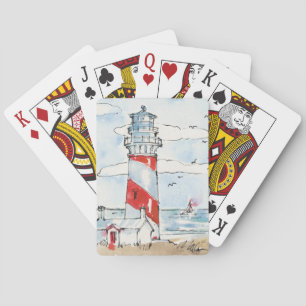 Red and White Lighthouse Scene Poker Cards