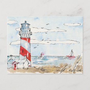 Red And White Lighthouse Scene Postcard by wildapple at Zazzle
