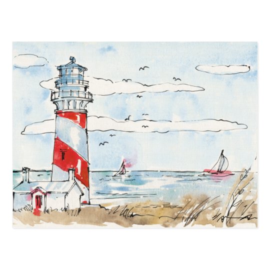 Red And White Lighthouse Scene Postcard Zazzle Com