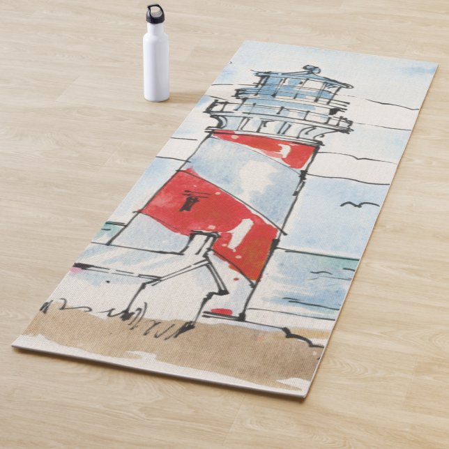 Red and White Lighthouse Scene Yoga Mat (In Situ)