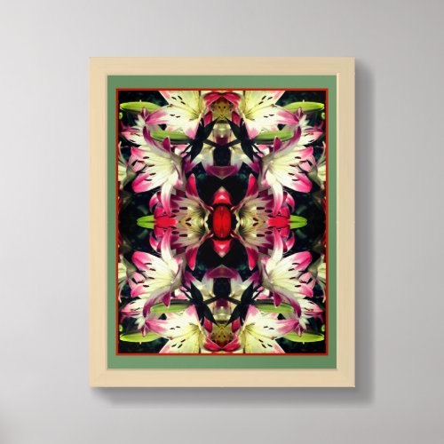 Red And White Lily Flowers Abstract Framed Art