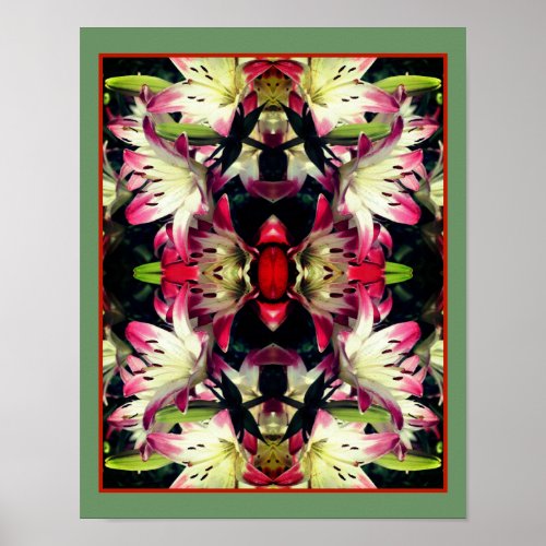 Red And White Lily Flowers Abstract Poster