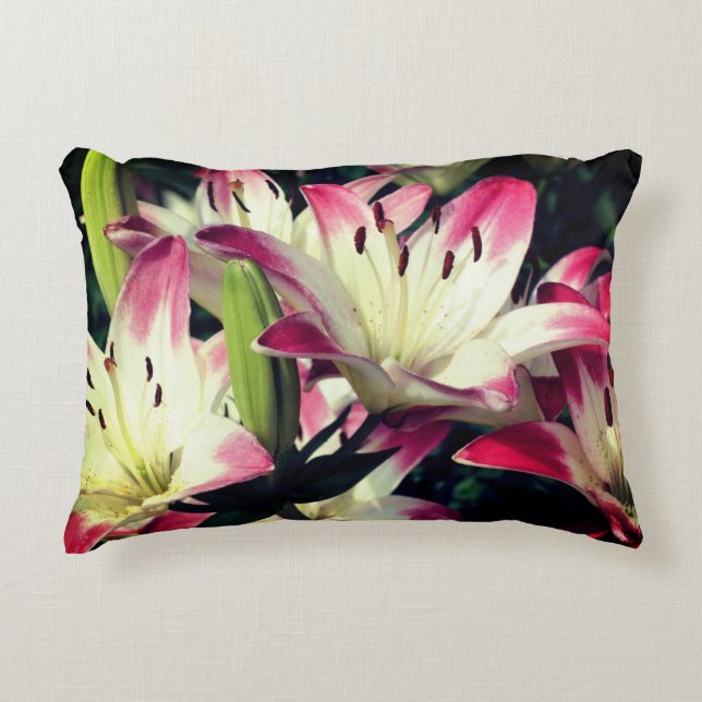 Red And White Lily Flowers  Accent Pillow (Front)