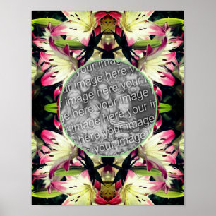 Red And White Lily Flowers Frame Add Your Photo Poster