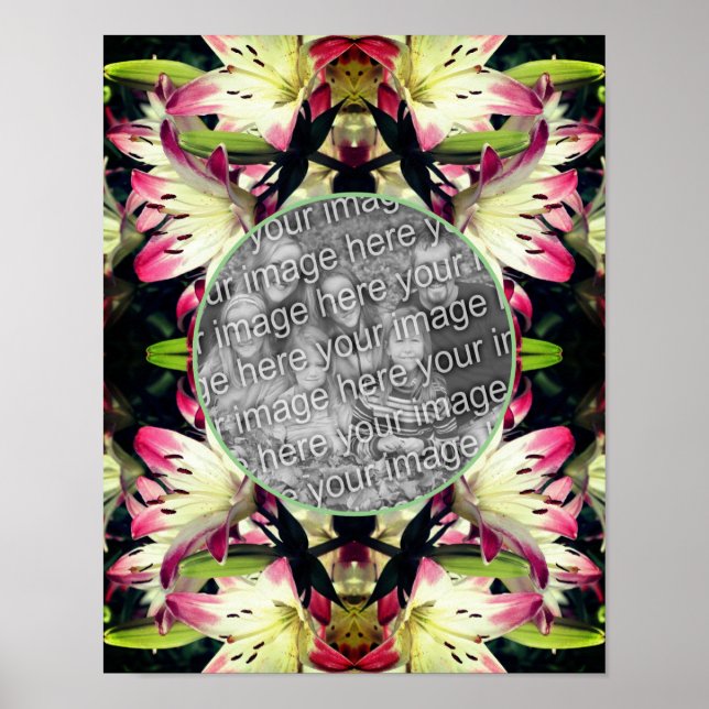 Red And White Lily Flowers Frame Add Your Photo Poster (Front)