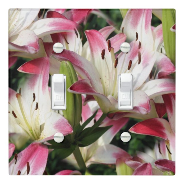 Red And White Lily Flowers Light Switch Cover (In Situ)