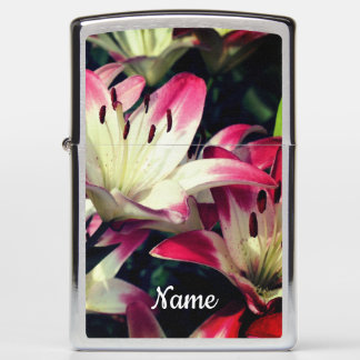 Red And White Lily Flowers Personalized Zippo Lighter