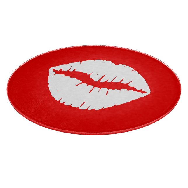 Red and White Lipstick Cutting Board (Corner)