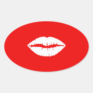 Red and White Lipstick Oval Sticker