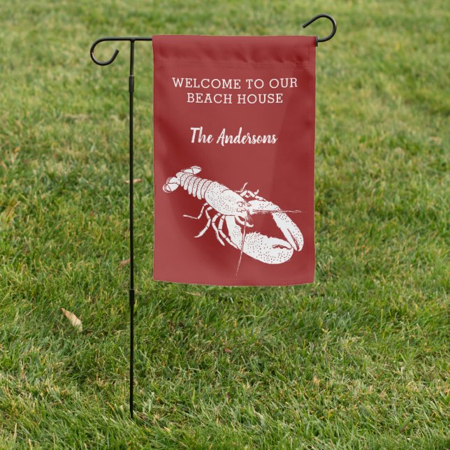 Red and White Lobster Beach House Garden Flag (In SItu)