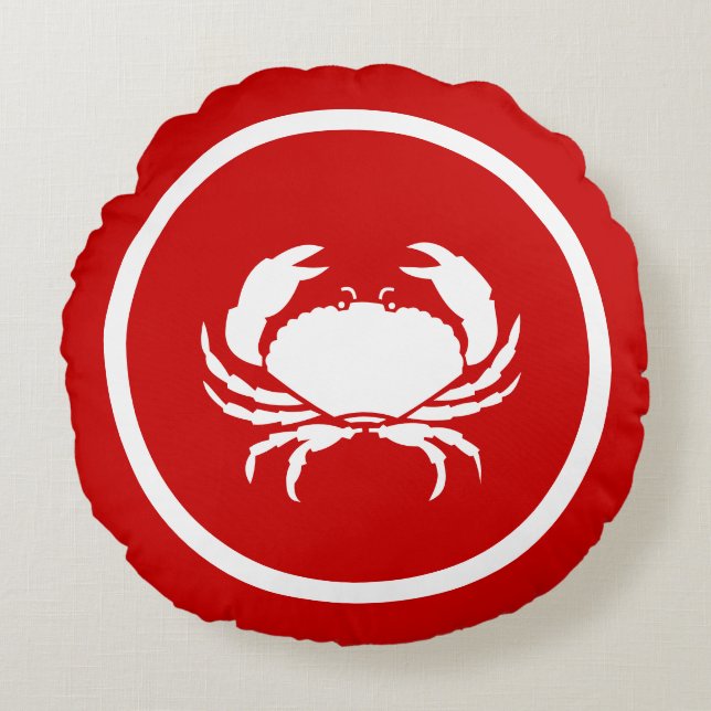 Red  and white Lobster CRAB and lobster Round Pillow (Front)