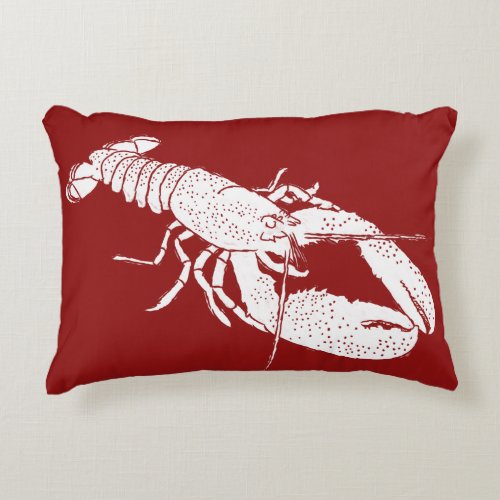 Red and White Lobster Illustration Accent Pillow