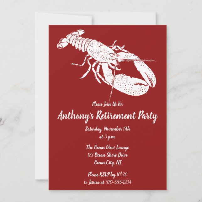 Red and White Lobster Nautical Party Invitation (Front)