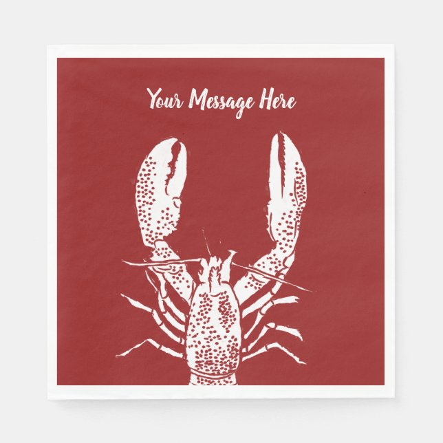 Red and White Lobster Personalized Napkins (Front)