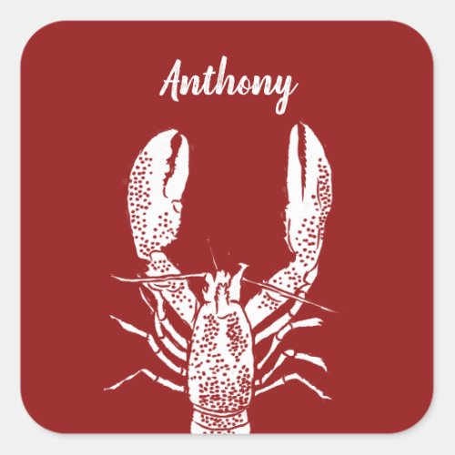Red and White Lobster Personalized Square Sticker