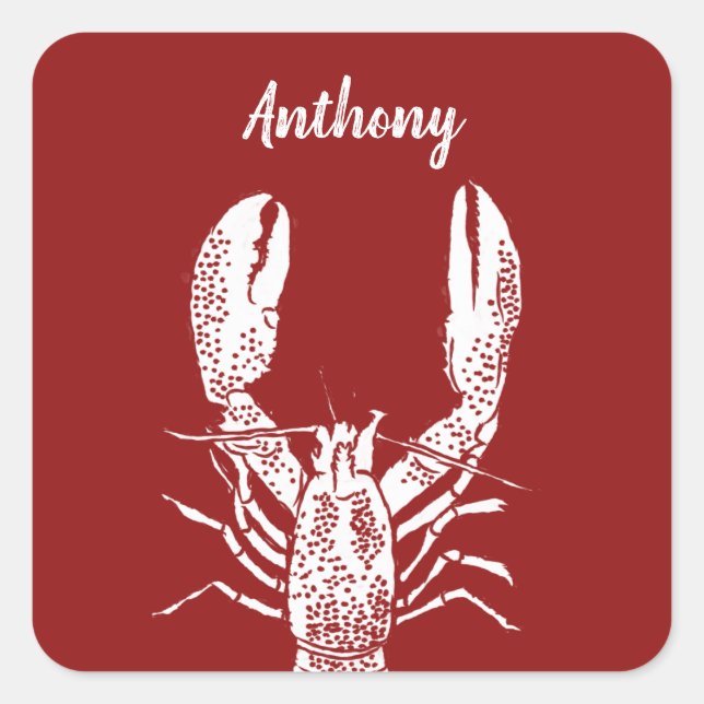 Red and White Lobster Personalized Square Sticker (Front)