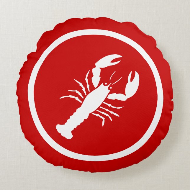 Red  and white Lobster Round Pillow (Front)