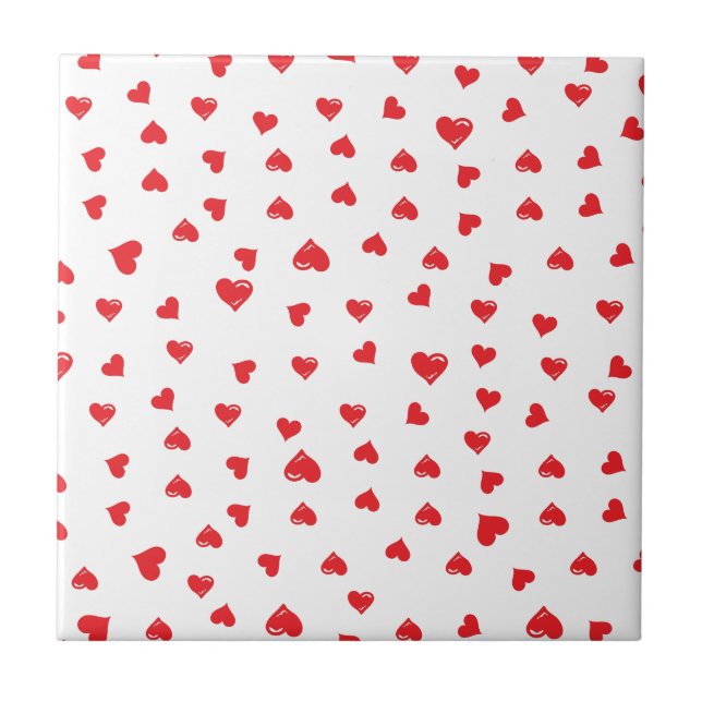 Red and White Love Heart Ceramic Tile (Front)