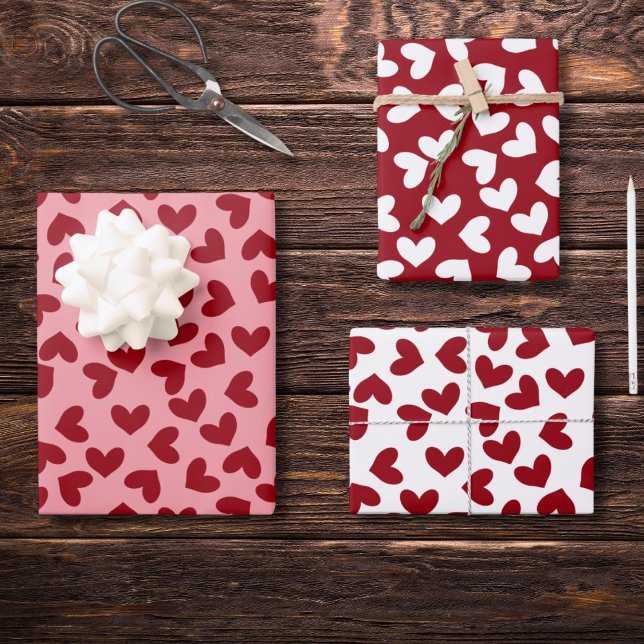 Red and white love heart pattern love hearts  wrapping paper sheets (Creator Uploaded)