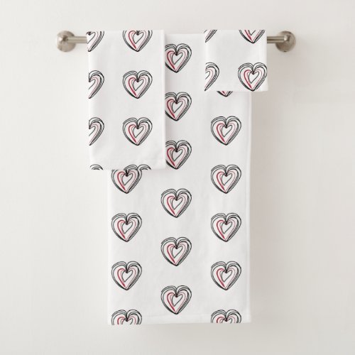 Red and White Love Hearts Bath Set 