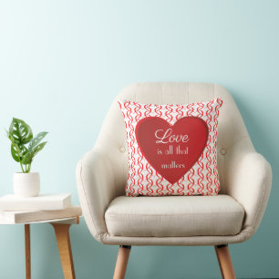 Red and White Love Hearts Valentine's Day Throw Pillow