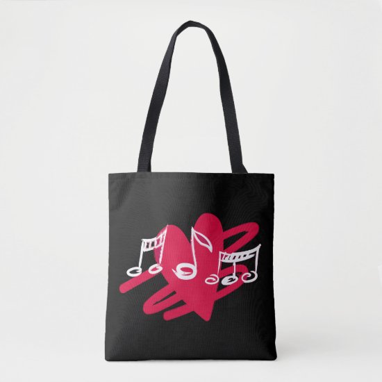 Red and white love music design tote bag