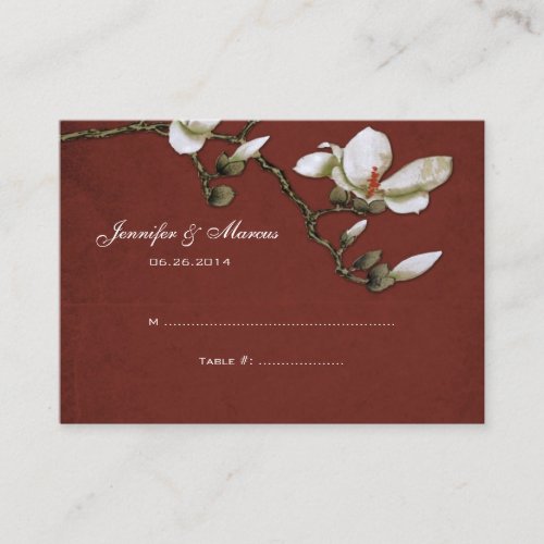 Red and White Magnolia Floral Seating Card Business Cards